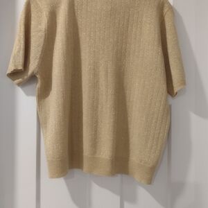 Sag Harbor Women's Crewneck Short-Sleeve Sweater in Gold with Metallic Sheen